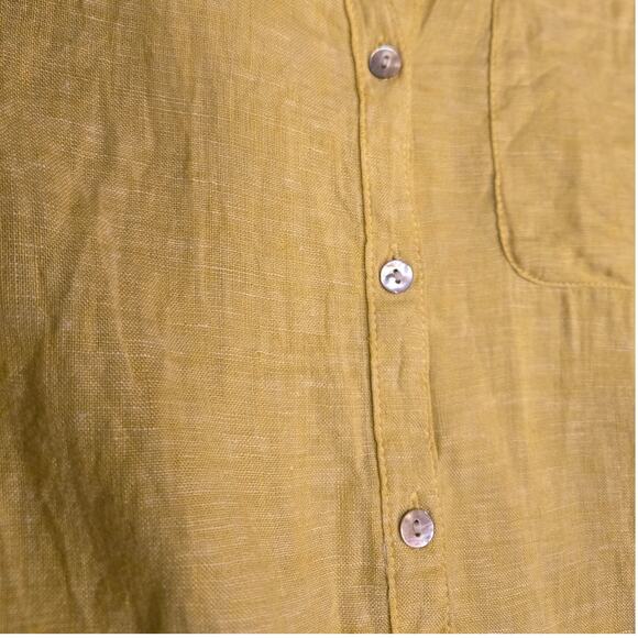 Sigrid Olsen Linen Button Down Shirt Yellow Coastal Preppy Pocket Long Sleeve SM - Picture 6 of 9